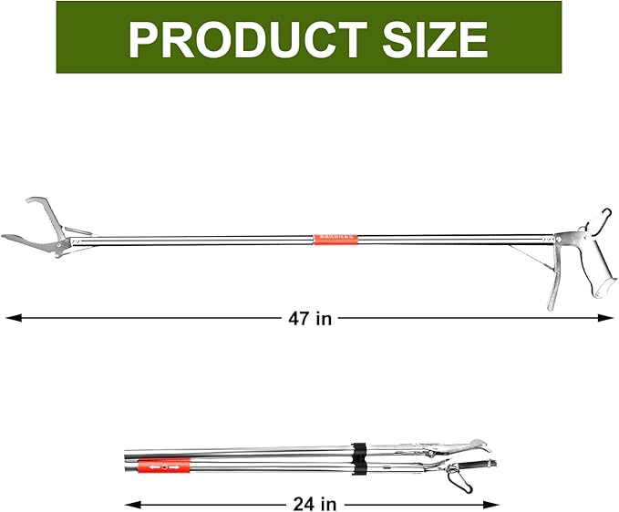 Reptile Tongs Snake Grabber Tool lock 47 inch Aluminum Alloy Easy to Carry Foldable and Light with Zigzag Wide Jaw Stainless Steel Professional Outdoor Catch Snake Hooks