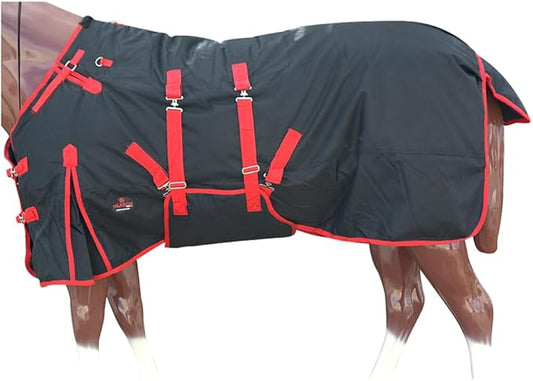 Black with Red Trims 80 Inch HILASON 1200D Winter Waterproof Poly Horse Turnout Blanket Belly Wrap