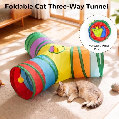 Tempcore Cat Tunnel, 3-Way Collapsible Toy for Indoor Cats, Rainbow - Image 6