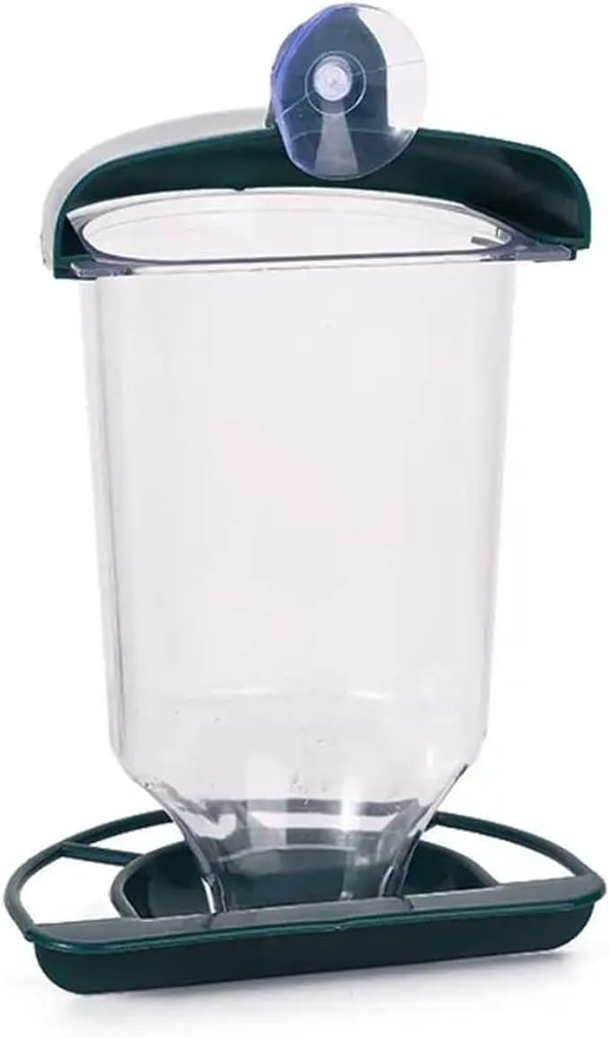 Plastic Bird Feeder Large Capacity Convenient Hanging Food Dispenser with Suction Cup Transparent Water Bowl Garden