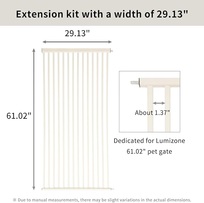Lumizone Extra Tall Cat Gate Extension Kit 61.02" High Pressure Mounted 29.17" Extra Wide 1.37" Gap No Drilling Tall Pet Gate for Dogs (Cream, 61.02" H x 29.17" W, Extension)