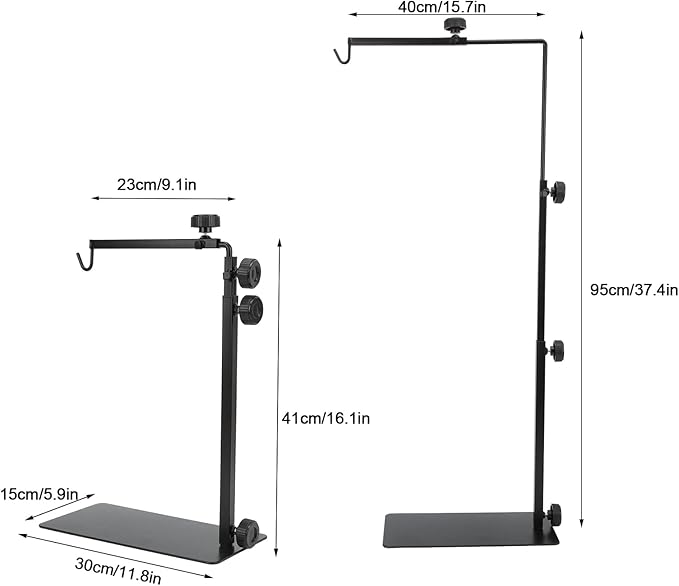 Adjustable Reptile Heat Light Stand, Reptile Lamp Stand with Card Slot Wire Management, Metal Terrarium Basking Lamp Holder for Lizards Turtles Snakes Amphibians