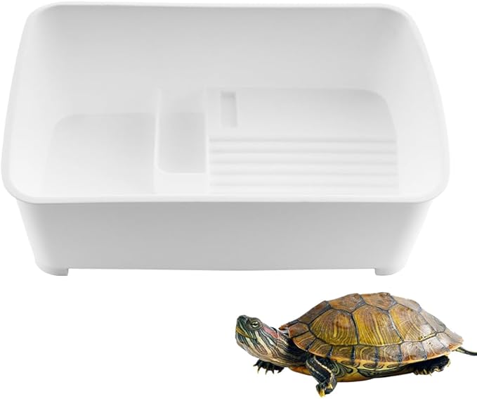 Turtle Tank Aquarium Creative Reptile Habitat Sundeck Turtle Bathing Pool for Pet Care (White)