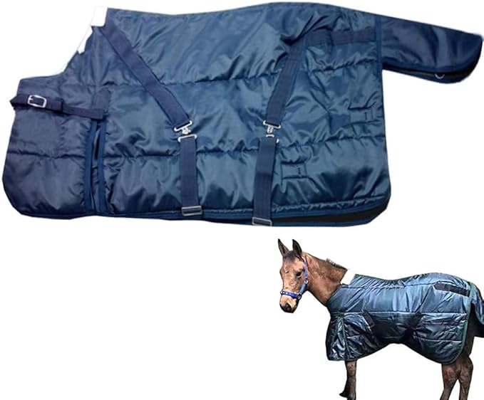 La La Pet Waterproof Warm-Keep Horse Turnout Blanket Adjustable and Breathable Clothes for Horse Mini Pony Ripstop Medium Weight 220g Poly Fill for Winter Navy 46Inches