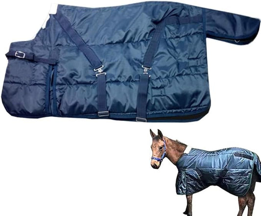 La La Pet Waterproof Warm-Keep Horse Turnout Blanket Adjustable and Breathable Clothes for Horse Mini Pony Ripstop Medium Weight 220g Poly Fill for Winter Navy 49Inches