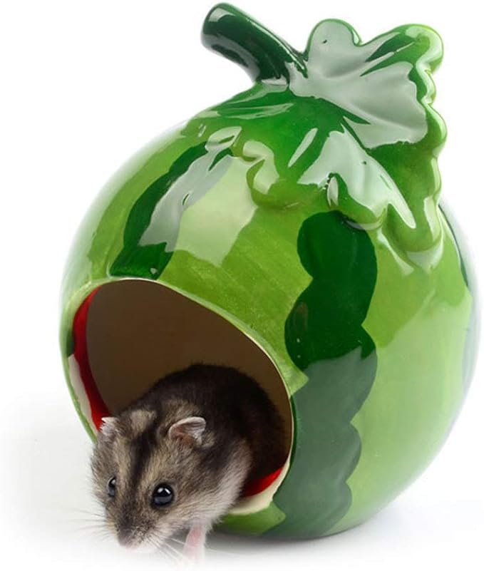 POPETPOP 2pcs Cartoon Watermelon Shape Small Animal House Cooling Nest for Hamsters Accessories Green Watermelon Design