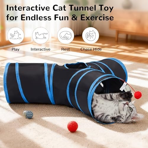 Tempcore Cat Tunnel, 3-Way Collapsible Toy for Indoor Cats, Royal Blue - Image 3