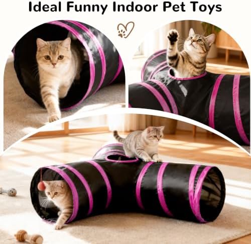 Tempcore Cat Tunnel, 3-Way Collapsible Toy, Large Size Black & Rose Red - Image 7