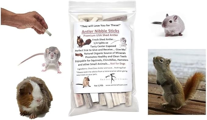 Antler Nibble Sticks, Squirrels and Small Animal Chews Treats, Teeth Health, Deer and Elk Antler Chews for Chipmunks, Hedgehogs, Guinea Pigs, Rats, All-Natural Nutrition