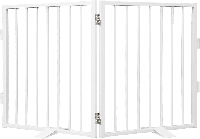 Snagle Paw Full Metal Freestanding Dog Gate,Indoor Dog Gate with Floor Protect Support Feet, 40x24 Inches Foldable Dogs Barrier for Stairs, Hallways and Doorways (24'' H 2 Panel, White