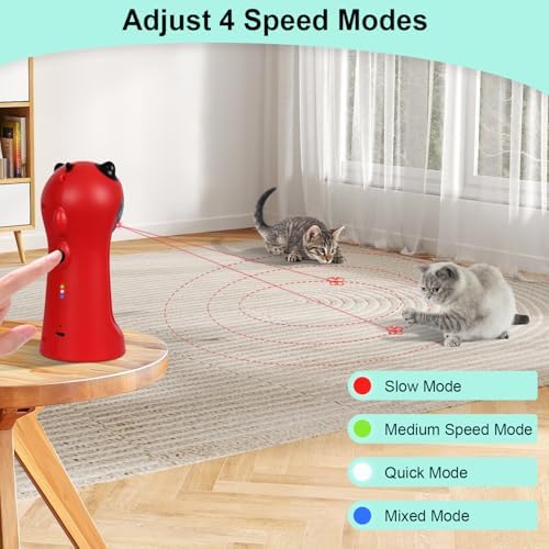 TBTeek Cat Toy, Automatic Cat Toy, 5 Fun Patterns, 4 Speed Modes (Red) - Image 5