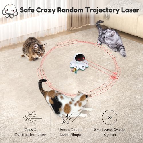 ORSDA Cat Laser Toy, 2-in-1 Interactive Automatic Motion Activated Moving 8 Holes Whack A Mole Feather, USB Rechargeable Electronic Smart Sensor Kitten Toys for Indoor Exercise - Image 3