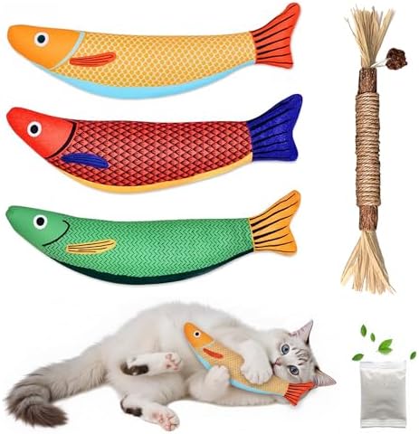Catnip Toys Saury Fish, Cat & Kitten Chew Kicker Interactive Crinkle Toys for Bored Indoor Adult Cats & Kitten, Cat Gifts Teething Toys Soft and Durable for All Breeds by Rishoesu