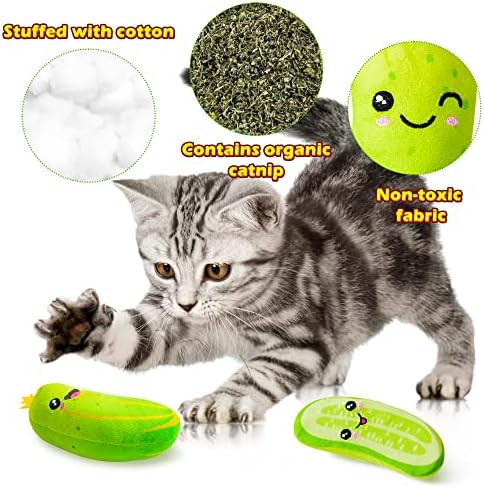MALLMALL6 Pickle Catnip Cat Toys - 5Pcs Indoor Kitten Chew Bite Kick Cucumber Catmint Interactive Toys for Cat Lover Gifts, Kitty Boredom Relief Supplies with Cute Expression for Pet Birthday Presents - Image 3