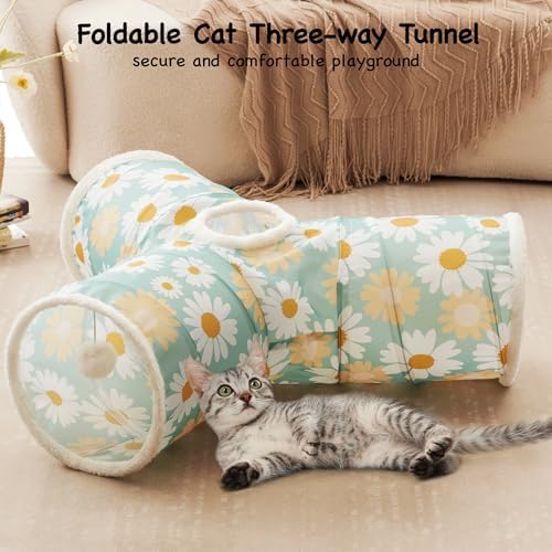 Tempcore Cat Tunnel, 3-Way Collapsible Toy for Indoor Cats, Daisy Green - Image 4
