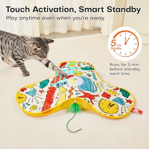 Potaroma Interactive Cat Feather Toys, Hide and Seek Moving Feather Wand - Image 4