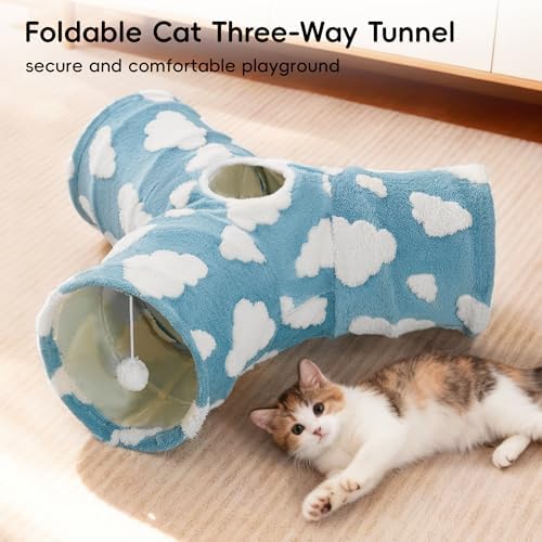 Tempcore Cat Tunnel, 3-Way Collapsible Toy for Indoor Cats, Blue Cloud - Image 4
