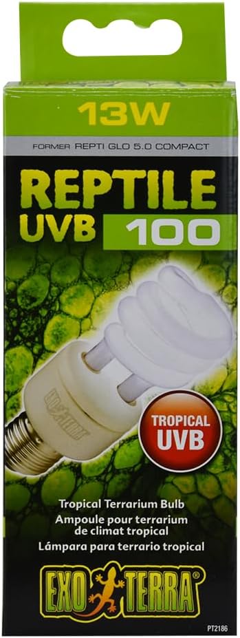 Exo Terra Repti Glo 5.0 Tropical Terrarium Lamp, Compact Fluorescent Reptile Bulb, 13 Watts, PT2186A1, whites & tans