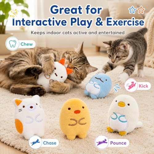 6 Pack Catnip Toys for Cats ?€? Plush Interactive Cat Toys for Indoor Cats & Kittens ?€? Soft Catnip Filled Chew, Kick & Toss Toys ?€? Cute Assorted Plush Characters for Stress Relief & Exercise - Image 5