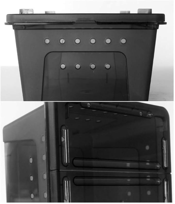 OMEM Portable Reptile Terrarium Habitat for Mini Pet Houses Breathable Holes Stackable Container (2PCS-Black-L)