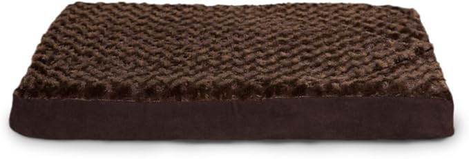 FurHaven Supportive Cooling Memory Foam Classic Mattress Dog Bed with Washable & Removable Cover - Plush Faux Fur/Suede Mattress - Chocolate, Dogs Up to 55 lbs - Large