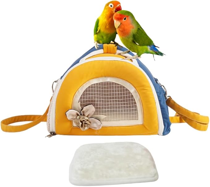 Parrots Outdoor Carriers Bag Portable Parrots Handbag with Mesh Window Bag and Pad for Parrots Bird Carrying Pet Supplies Travel Cage (Orange)