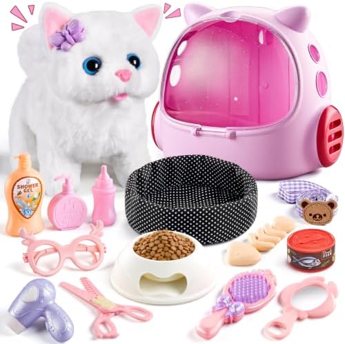 Cat Toys for Kids Girls 3 4 5 6 Year old, Interactive Toy Cat with Walking and Meowing, Electronic Robot Stuffed Cat, Pretend Play Toys for Toddler 3-5 6-8, Idea Birthday Gifts for 5 Year old Girls by Unknown