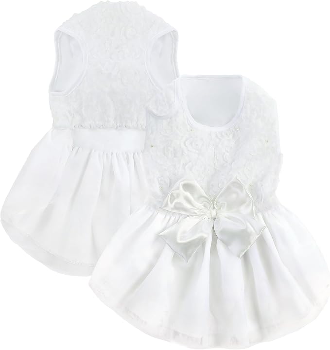 ASENKU Dog Dress Pet Wedding Dress Princess Lace Puppy Birthday Party Outfit Formal Apparel Girl for Small Medium Dogs Cats (Medium, White)