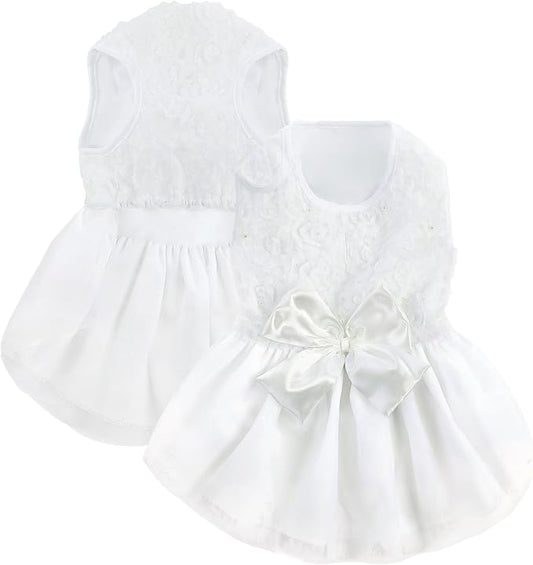 ASENKU Dog Dress Pet Wedding Dress Princess Lace Puppy Birthday Party Outfit Formal Apparel Girl for Small Medium Dogs Cats (XX-Small, White)