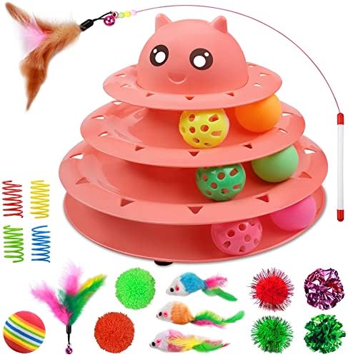 UPSKY 20 PCS Cat Toys Set with Teaser, Mice, Spring, and Various Ball Toys by UPSKY