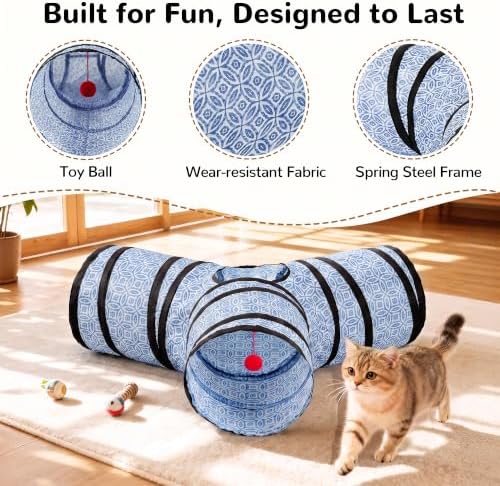 Tempcore 3 Way Collapsible Cat Tunnel for Indoor Cats, Pet Tunnel Bored Toys with Peek Hole & Ball for Puppy, Kitty, Kitten, Rabbit - Image 5