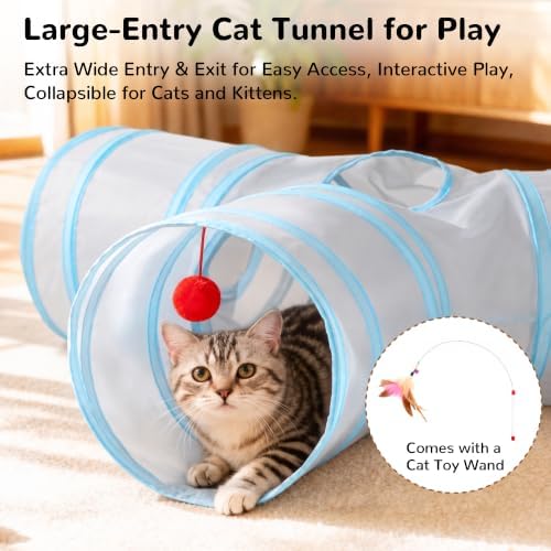 Tempcore Cat Tunnel, 3-Way Collapsible Toy, Large Size Light Grey & Blue - Image 3