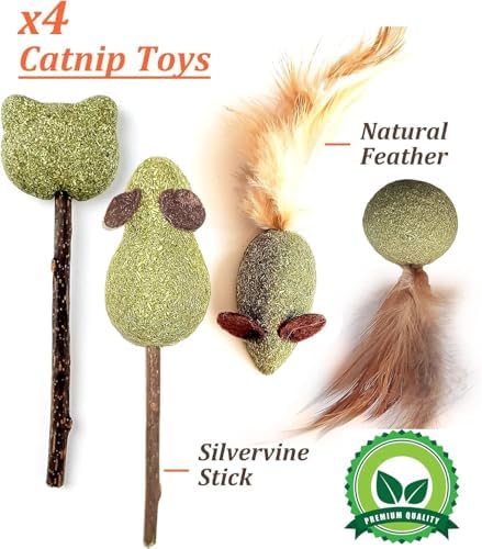 12 Pack Catnip Toys for Cats, Silvervine Sticks, Catnip Balls, Cat Nip Mice, Kicker Toys, Silver Vine Organic Chew Toys, Kitten Teething Toy,Interactive Enrichment (Green) - Image 4