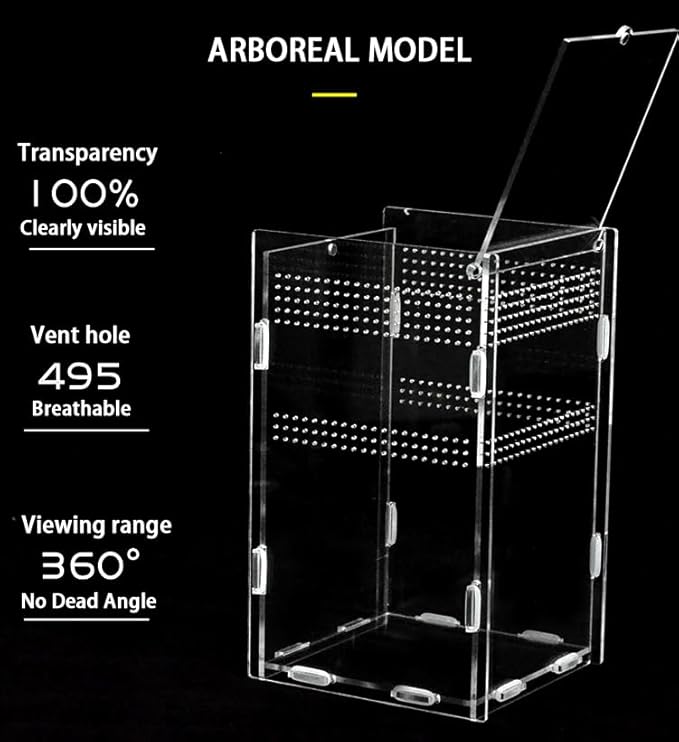 Mini Reptile Terrariums Tank, Tarantula Enclosure, Chameleon cage, Amphibians Habitat Cages for Small Reptiles, Geckos, Snakes, Lizards, Turtles, Serpents -Acrylic(4.7 * 4.7 * 8 inchs)