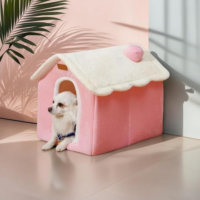 Dog House Indoor Memory Sponge, Foldable Dog House Kennel Bed Mat with Cushion for Small Medium Large Dogs Cats, Winter Warm Cat Nest Puppy Cave Sofa Pet Products (Pink, XL)