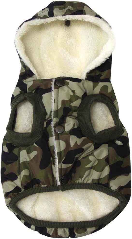 Vecomfy Fleece Lining Extra Warm Dog Hoodie in Winter,Small Dog Jacket Puppy Coats with Hooded,Green Camo XS