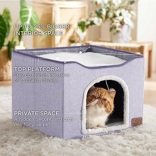 Bedsure Cat House Bed for Indoor Cats with Fluffy Ball and Scratch Pad - Image 2