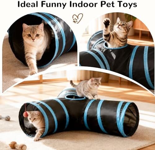 Tempcore Cat Tunnel, 3-Way Collapsible Toy, Large Size Black & Blue - Image 4