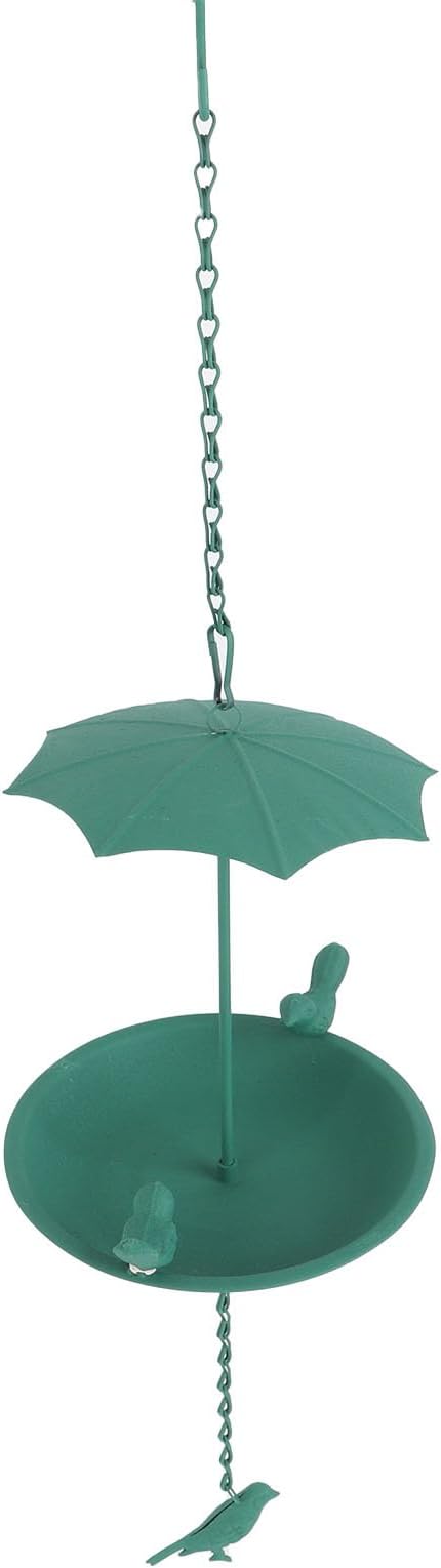 Hanging Bird Feeder, Metal Large Capacity Hanging Bath Tray Bird Water Feeder with Umbrella Top for Outdoor Garden Patio(Green)
