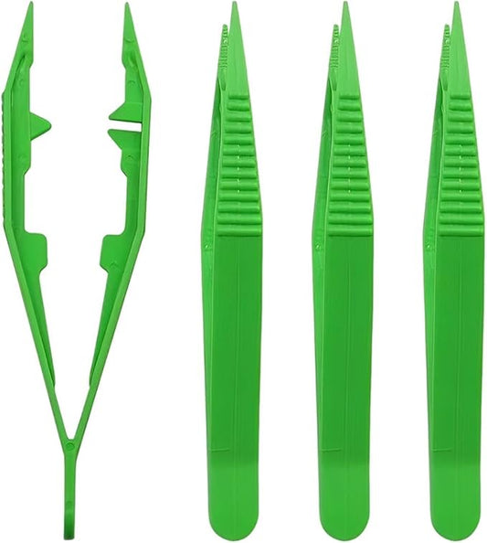 4 Pcs Plastic Tweezers for Feeding Reptiles,10cm Plastic Feeding Reptile Tongs Feeding Tweezers Reptile for Snakes Lizard Tortoise Gecko Kids Tweezers for Beads Children Handmade DIY Crafts
