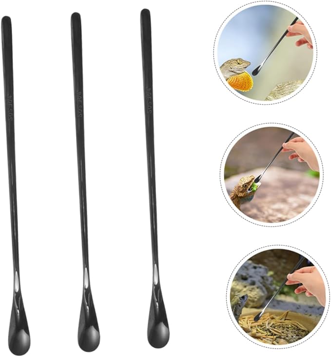 BESPORTBLE 3Pcs Reptile Feeding Spoon Set Long Handle PET Food Scoop for Lizard and Small Animals Reusable Feeding Tool for Wet Food for Reptile Supplies