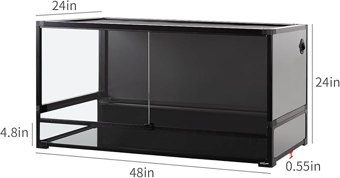 REPTI ZOO Collapsible 120 Gallon Reptile Tank, Tempered Glass Large Reptile Terrarium 48"x24"x24", Black PVC Back, Front & Top Ventilation & Anti Escape Lid, Easy Folding