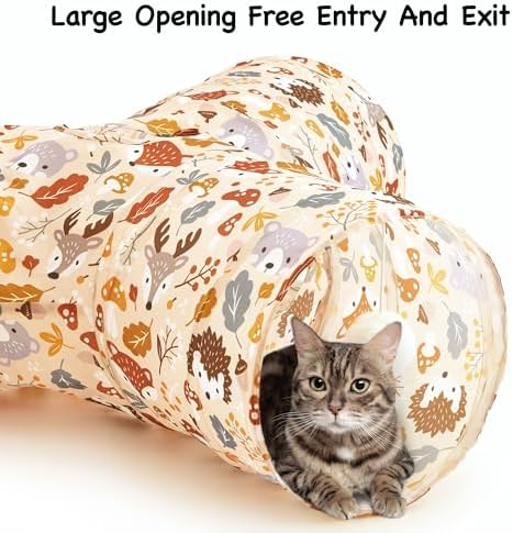 Tempcore Cat Tunnel, 3-Way Collapsible Toy for Indoor Cats, Beige Deer - Image 4