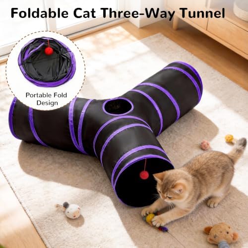 Tempcore Cat Tunnel, 3-Way Collapsible Toy, Large Size Black & Purple - Image 6