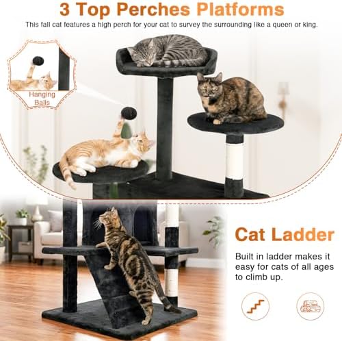 FDW | 54" Cat Tree Tower | Dark Gray | Multi-Level Indoor Activity Center - Image 4
