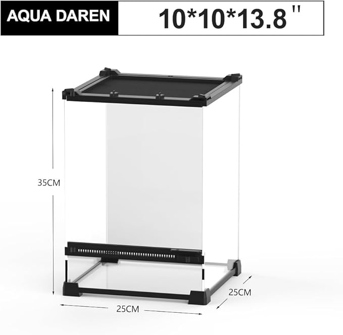Reptile Tall Glass Terrarium Rainforest Habitat Single Door with Screen Ventilation,Small Reptile Terrarium for Spiders, Tarantulas, Snail, Mantis, Lizard (10 * 10 * 13.8 inch)