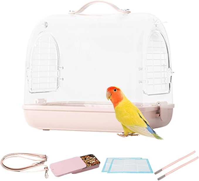 Bird Travel Cage - Portable Biird Carrier Backpack, Transparent Cockatiel Cage | Small Pet Carrier Bag with Shoulder Strap, Removable Cockatiel Travel Accessories, Transport Bag for Parakeet