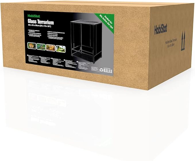 Habistat Glass Terrarium for Reptiles 24"x18"x36" – Stackable Reptile Enclosure for Inverts & Amphibians with Lock & Waterproof Base, Ideal Terrarium Tank for Chameleons, Geckos and Bioactive Setups