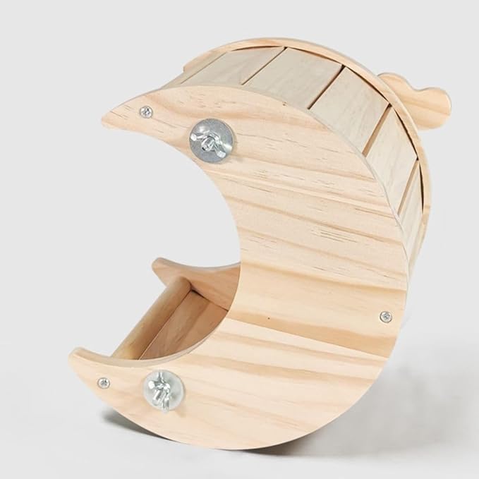 Hamster Hideout Guinea Pig Moon Shape Wooden Cabin Squirrel Wooden House for Sugar Glider Chinchilla Cage Accessories (S)