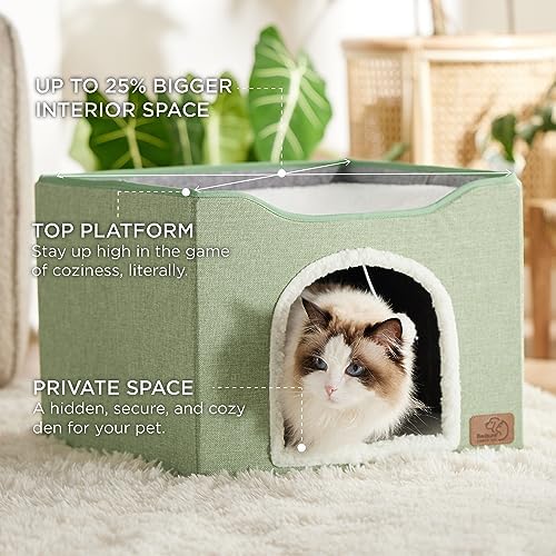 Bedsure Cat House Bed for Indoor Cats with Fluffy Ball and Scratch Pad - Image 2